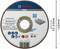 Disque de meulage Bosch pour acier inoxydable, diamètre 125 mm, épaisseur 1 mm, vitesse 80 m/s ; symboles de sécurité et d'utilisation.