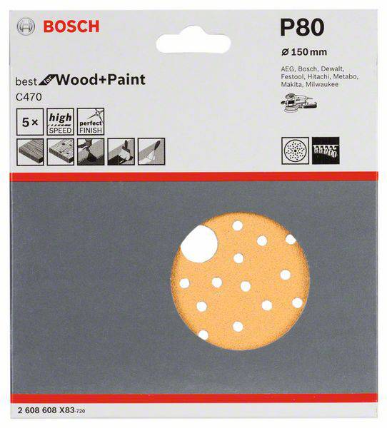 Bosch Accessories 2608608X83 2608608X83 Feuille abrasive pour ponceuse excentrique Grain 80 (Ø) 150 mm 5 pc(s)-1