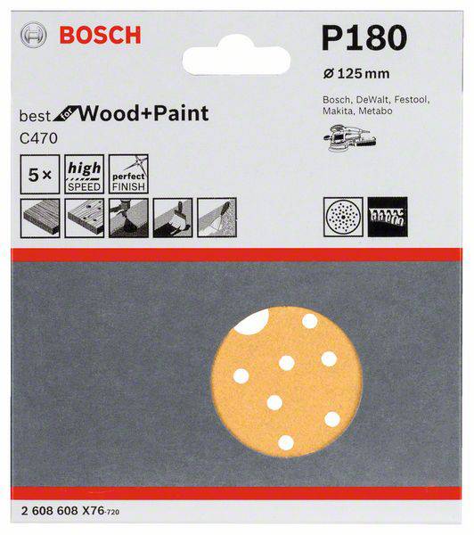 Bosch Accessories 2608608X76 2608608X76 Feuille abrasive pour ponceuse excentrique Grain 180 (Ø) 125 mm 5 pc(s)-1
