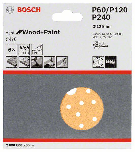 Bosch Accessories 2608608X80 2608608X80 Feuille abrasive pour ponceuse excentrique Grain 60, 120, 240 (Ø) 125 mm 6 pc(s)-1