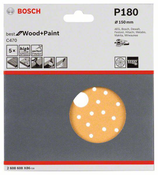 Bosch Accessories 2608608X86 2608608X86 Feuille abrasive pour ponceuse excentrique Grain 180 (Ø) 150 mm 5 pc(s)-1