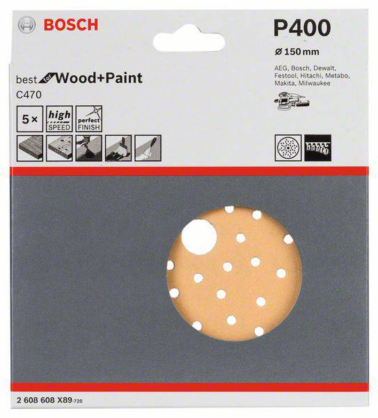 Bosch Accessories 2608608X89 2608608X89 Feuille abrasive pour ponceuse excentrique Grain 400 (Ø) 150 mm 5 pc(s)-1
