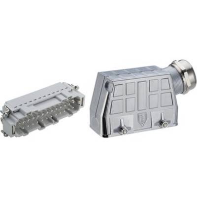 Connecteur avec couvercle de boîtier en plastique rectangulaire ; deux parties ; souvent utilisé dans des applications industrielles.