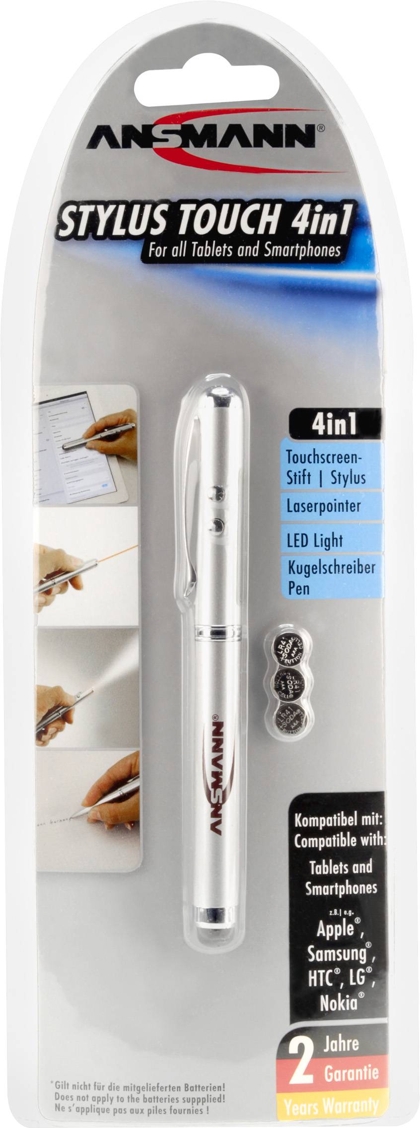 Ansmann 1600-0028 Stylus-Touch 4in1 Lampe stylo à pile(s) LED, Laser 120 mm aluminium-1