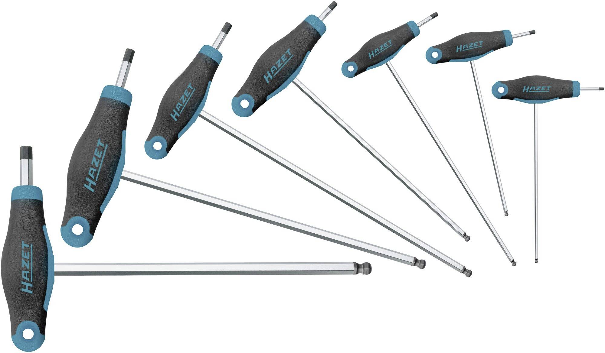 'Ensemble de sept outils à poignée en T de différentes tailles, adaptés aux travaux de vissage, avec des poignées ergonomiques et des embouts métalliques.'