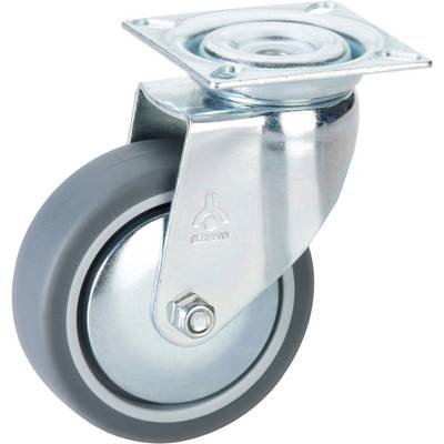 Roulette de guidage grise avec fourche métallique et plaque de fixation, adaptée pour une utilisation sur des meubles ou des dispositifs de transport.