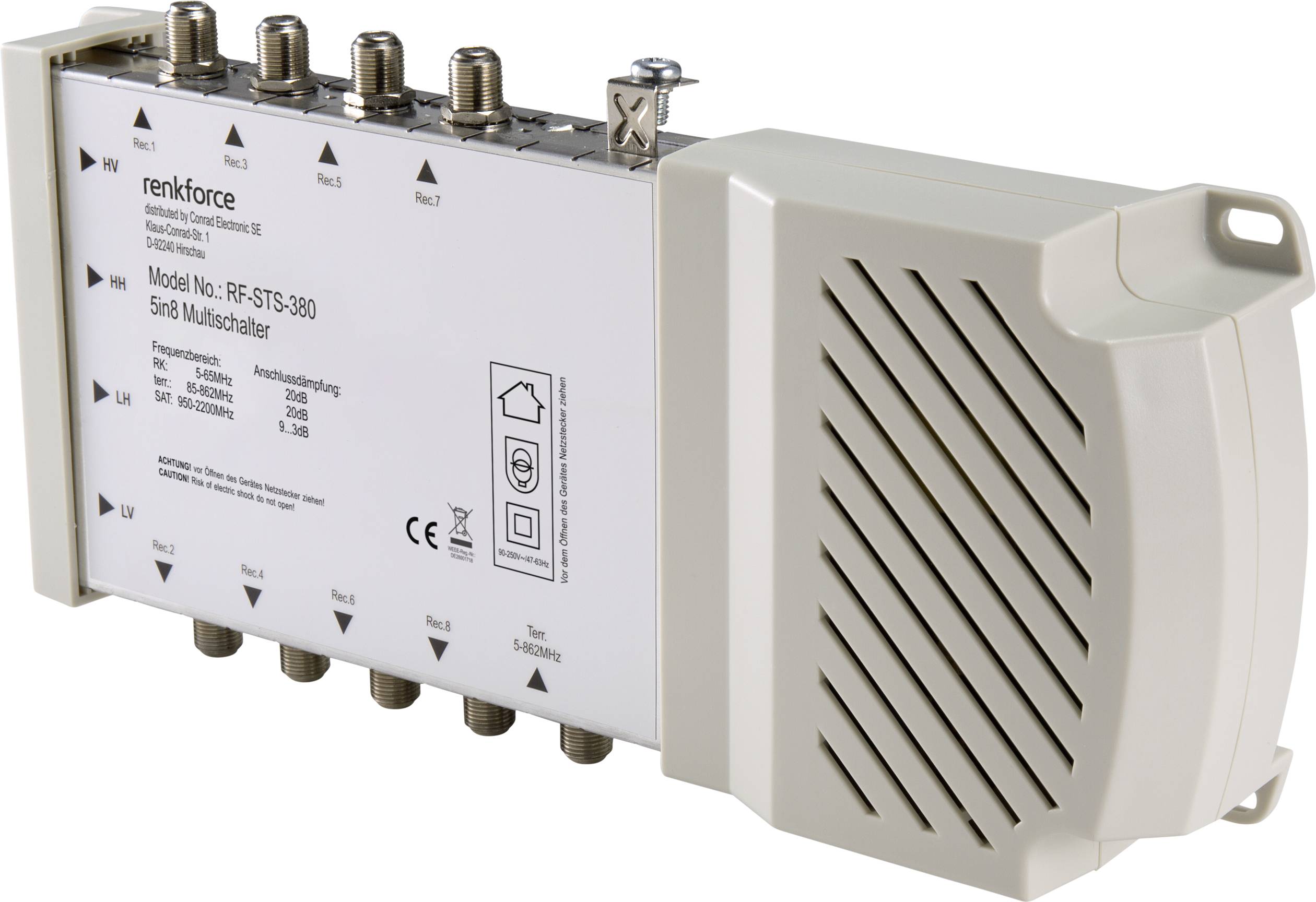 Renkforce RF-STS-380 Commutateur multiple SAT Entrées (commutateur multiple): 5 (4 SAT/1 terrestre) Nombre d'abonnés: 8 compatible LNB quad