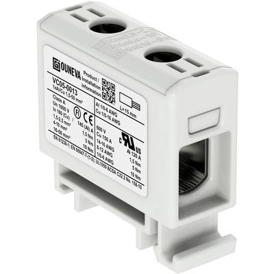 Un connecteur de câble électrique blanc d'Ouneva avec des informations de produit sur une étiquette, adapté pour des câbles de 1-10 mm².
