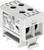 Connecteur électrique gris avec des ouvertures clairement visibles et des spécifications techniques imprimées.