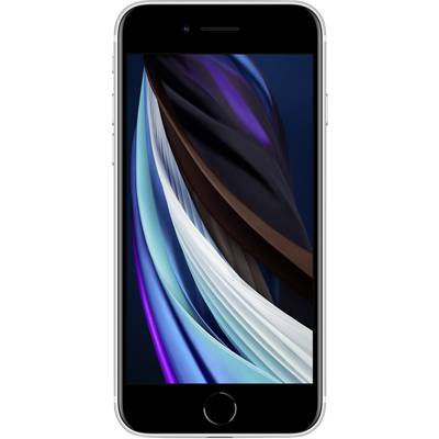 Smartphone avec un arrière-plan abstrait et coloré sur l'écran, montrant des rubans ondulés en bleu, noir et marron.
