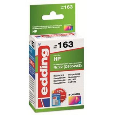 Emballage d'une cartouche d'imprimante rechargée n° 163 de edding pour imprimantes HP, compatible avec les produits HP n° 22 (C9352AE).
