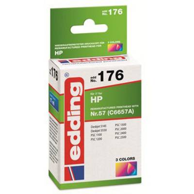 Cartouche d'imprimante multicolore Edding N° 176 pour imprimantes HP, compatible avec des modèles tels que PSC 1100 et 1200, contenant trois couleurs.