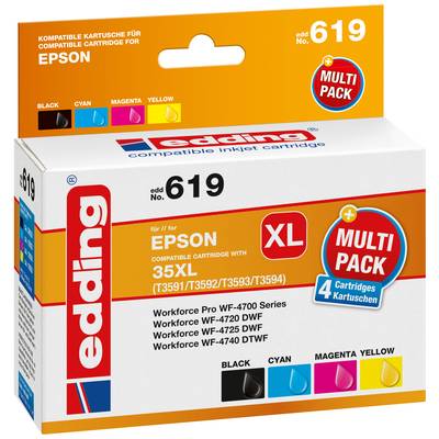 Edding Cartouche d'encre remplace Epson 35XL /T3591/T3592/T3593/T3594 compatible pack bundle noir, cyan, magenta, jaune