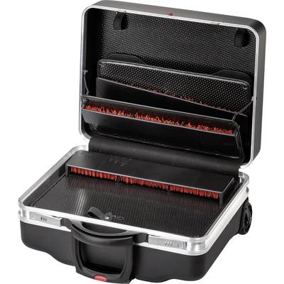 Une valise ouverte avec plusieurs poches et compartiments, spécialement conçue pour organiser et transporter des appareils sensibles ou des câbles.