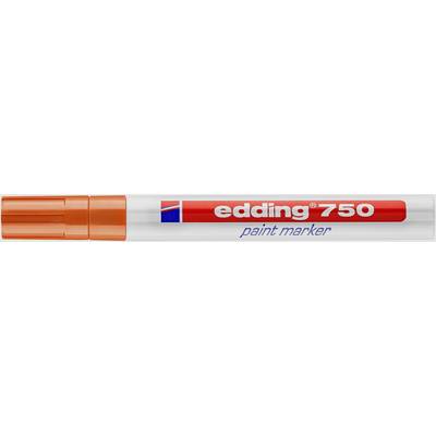 Un marqueur permanent orange 'edding 750' avec un design rouge, bleu et blanc sur le corps.