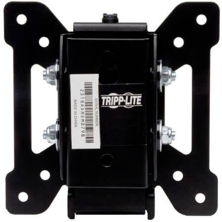 Support mural 'Tripp Lite' en métal noir avec trous de fixation et éléments de montage, adapté pour la fixation d'écran.