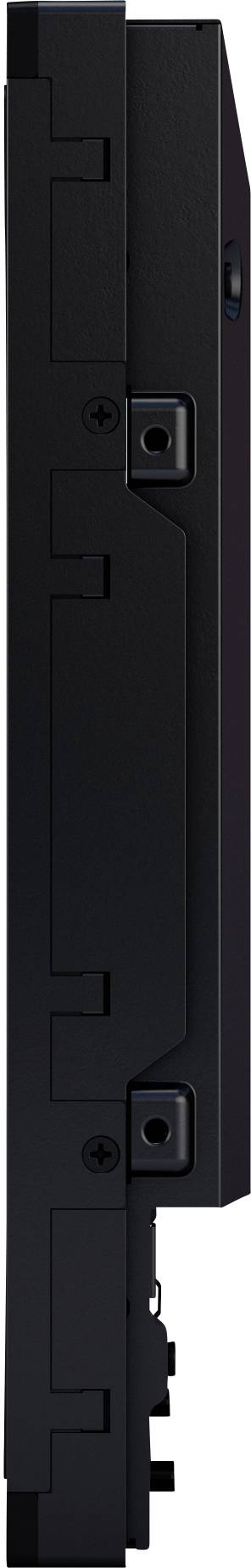 Lecteur de cassettes noir et élancé vu de profil, illustrant son format rectangulaire étroit et compact.