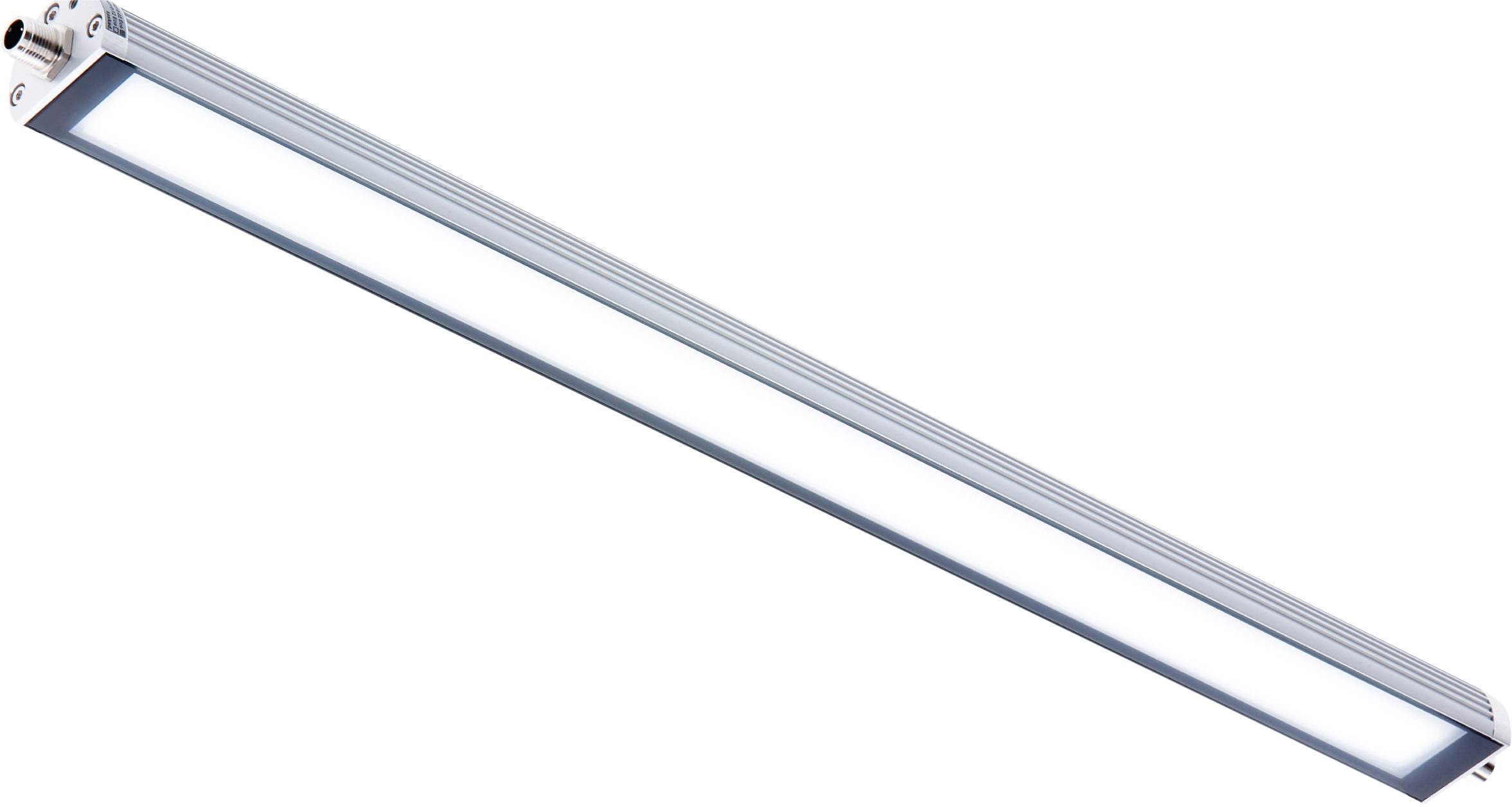 Une longue et étroite lampe LED avec un cadre argenté, adaptée pour un éclairage lumineux et uniforme.