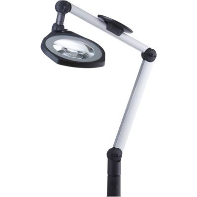 Une lampe de bureau noire à bras articulé et tête ronde. Idéale pour éclairer les espaces de travail ou les bureaux.