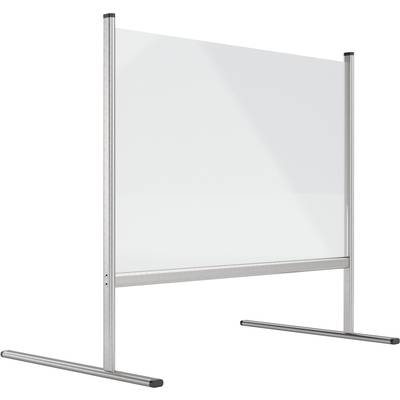 Cloison de séparation transparente en acrylique avec cadre métallique et pieds stables pour une protection et une délimitation dans les bureaux ou les espaces publics.