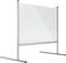 Cloison de séparation transparente en acrylique avec cadre métallique et pieds stables pour une protection et une délimitation dans les bureaux ou les espaces publics.