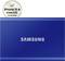 Disque dur externe Samsung bleu, compatible avec iPhone 15 et macOS.