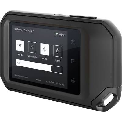 Un appareil électronique portable avec un écran affiche des options de connexion comme Wi-Fi, Bluetooth, et une charge de batterie de 89 %.