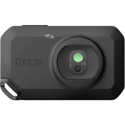 Une caméra thermique noire portant l'inscription 'FLIR' avec un objectif marqué en vert. Le modèle C5 est visible à droite de l'objectif.