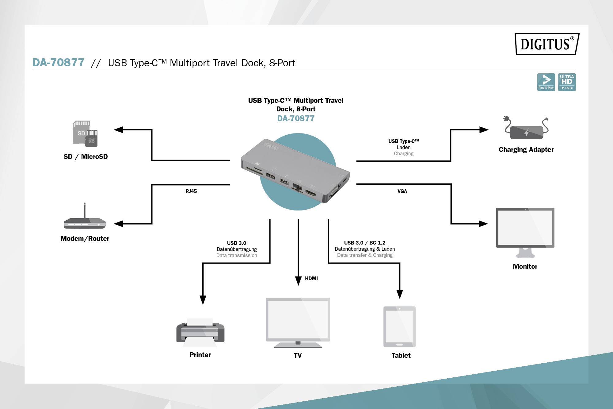 Digitus DA-70877 Station d'accueil USB-C® avec fonction de chargement-10