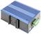 Un dispositif électronique rectangulaire bleu et noir avec des bornes de connexion vertes, probablement destiné à des applications industrielles ou technologiques.