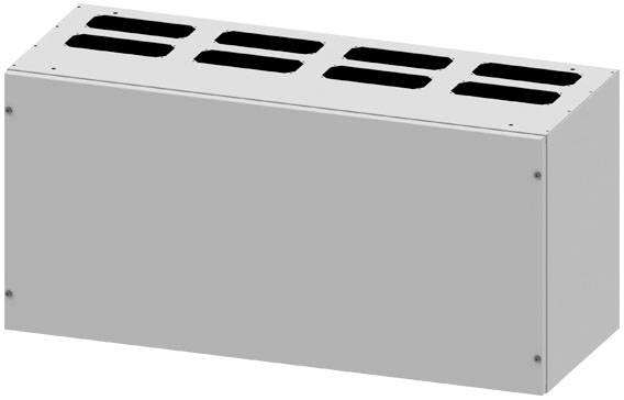 Boîtier rectangulaire métallique avec plusieurs ouvertures rectangulaires sur le dessus. Il semble s'agir d'un composant technique ou d'un boîtier.