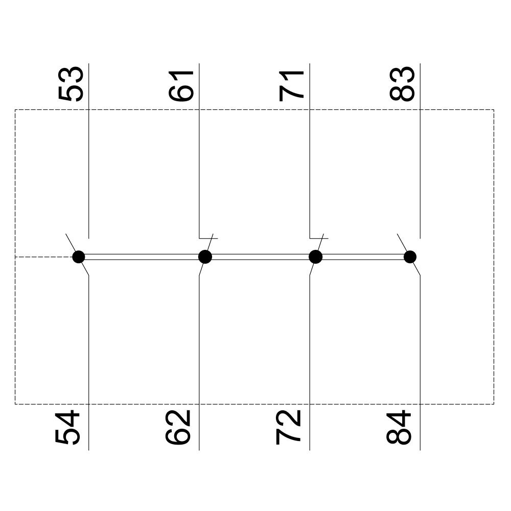 'Trois lignes horizontales régulières, chacune reliée par des points. Les nombres 53-54, 61-62, 71-72 et 83-84 indiquent des écarts verticaux.'