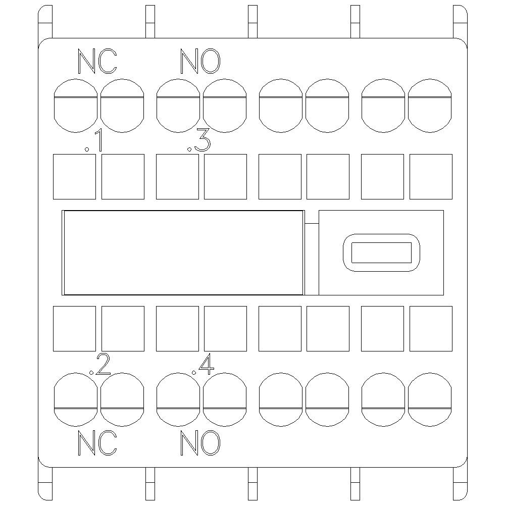 Plan de contact d'un circuit électrique avec les étiquettes 'NC', 'NO', '.1', '.2', '.3', '.4' représentant les points de connexion.