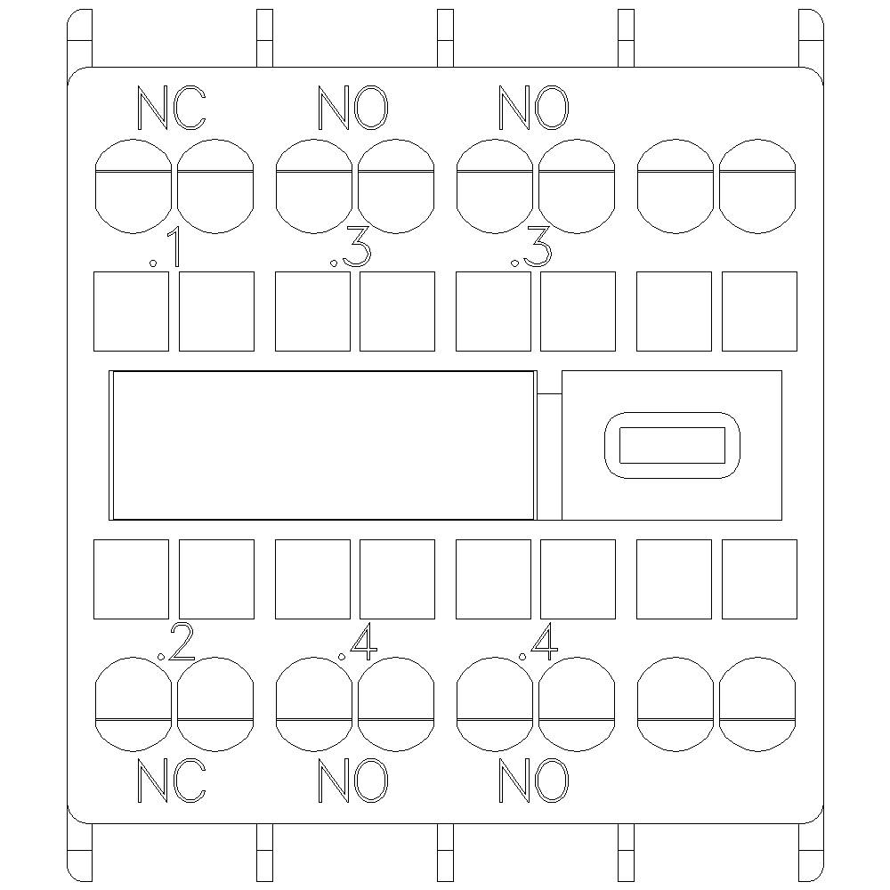 Schéma de câblage électrique d'un relais : Marqué avec 'NC' et 'NO' pour les contacts normalement fermés et normalement ouverts, illustrant la disposition des broches.