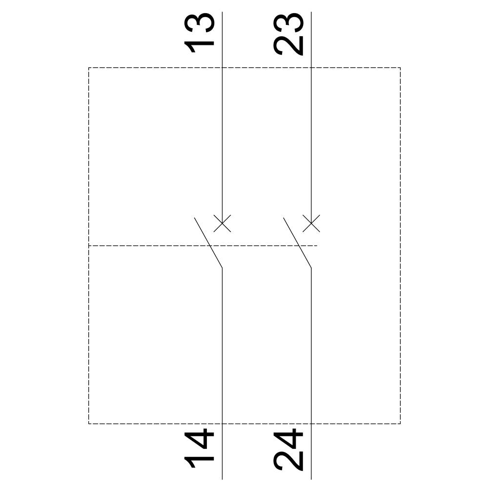 Deux rectangles identiques côte à côte avec un contour en pointillés. Étiquetage : À gauche 13-14, à droite 23-24, reliés chacun par des lignes pointillées.
