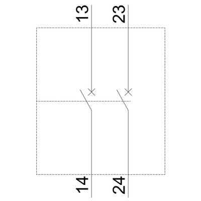 Deux rectangles identiques côte à côte avec un contour en pointillés. Étiquetage : À gauche 13-14, à droite 23-24, reliés chacun par des lignes pointillées.