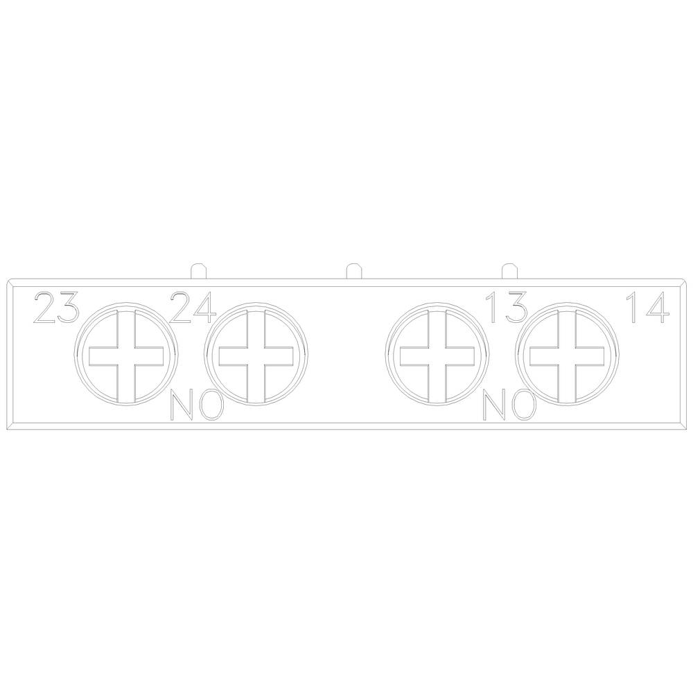 Diagramme d'une plaque de connexion avec quatre emplacements circulaires, divisés en deux groupes. À gauche marqués 23, 24 ; à droite marqués 13, 14.