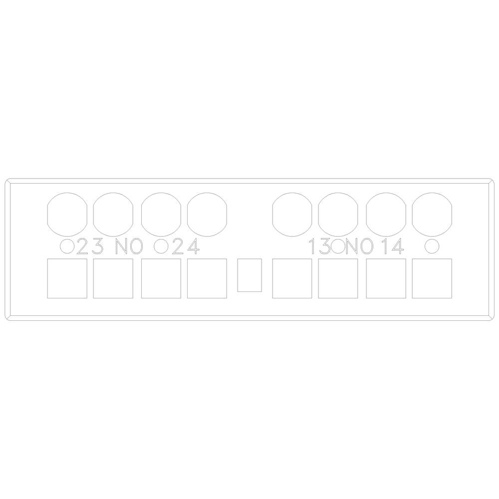 'Panneau rectangulaire avec des étiquettes : 0-24 et 13N-14. Découpes rondes en haut, champs carrés en bas, disposés de manière symétrique.'