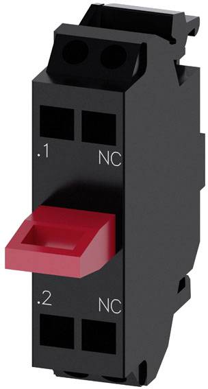 Un interrupteur noir avec un levier rouge. L'interrupteur est marqué '.1', '.2' et 'NC'.