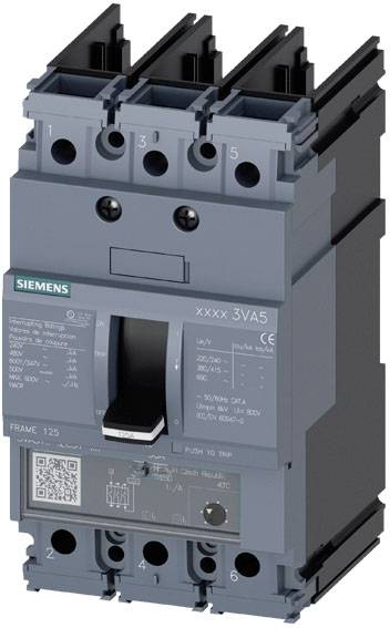 'Un disjoncteur tripolaire Siemens de couleur grise, adapté aux applications électriques industrielles.'