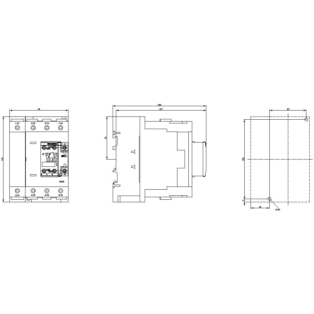 Dessin technique d'un interrupteur électrique avec trois vues : face avant, vue latérale et vue de dessus. Dimensions en millimètres.