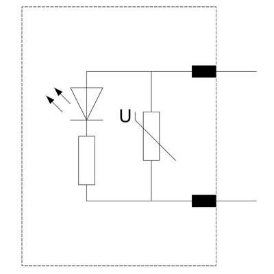 Le schéma montre une LED avec une résistance de limitation en série. La tension 'U' est marquée aux bornes de la LED.