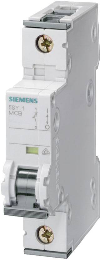 Un disjoncteur Siemens gris, modèle 5SY1, avec interrupteur à bascule et connexions à vis, est debout et visible de face.