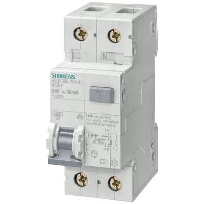 Un disjoncteur bipolaire Siemens, modèle C40, pour la protection contre les courts-circuits et les surcharges, avec bouton de test.