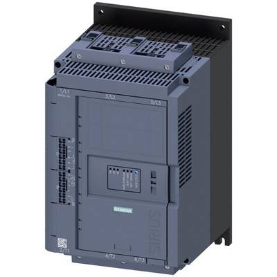 Un démarreur progressif Siemens Sirius, de couleur gris foncé, avec des fentes de ventilation sur le dessus et des connexions pour le contrôle des moteurs électriques.