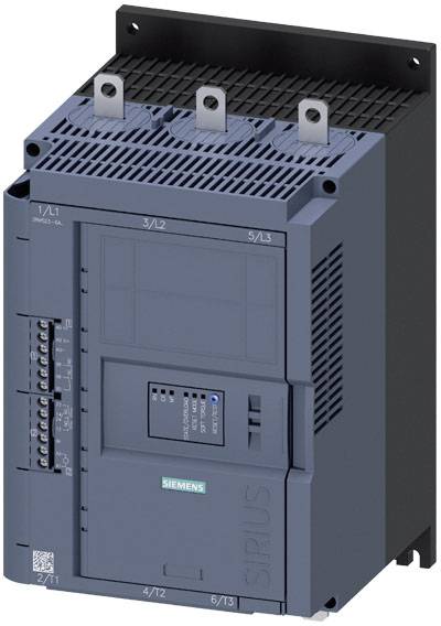 Dispositif de commutation industriel de Siemens, modèle Sirius, gris foncé, avec plusieurs connexions en haut et des éléments de commande visibles à gauche.