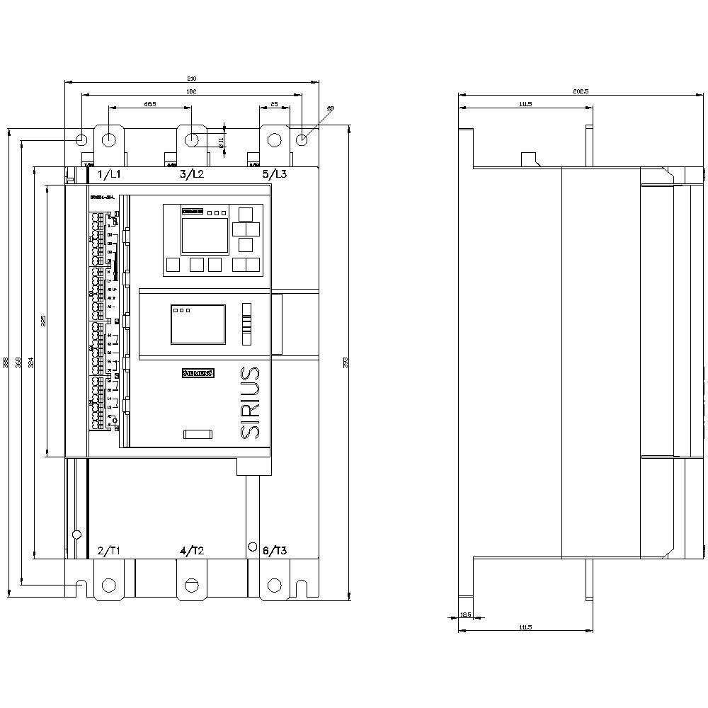 Dessin technique d'un interrupteur industriel avec vue latérale et vue de face. Les dimensions sont indiquées en millimètres.