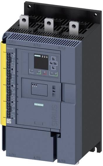 Un dispositif de contacteur Siemens SIRIUS bleu avec un affichage numérique, plusieurs bornes de connexion en haut et le logo du fabricant au centre.