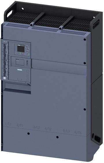 Appareil électrique, rectangulaire et bleu, avec des fentes de ventilation en haut et un panneau de commande à gauche. Principalement destiné aux applications industrielles.