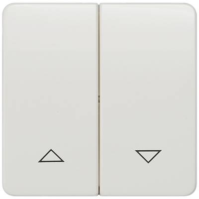 Un interrupteur double blanc avec un triangle pointant vers le haut sur le côté gauche et un triangle pointant vers le bas sur le côté droit.
